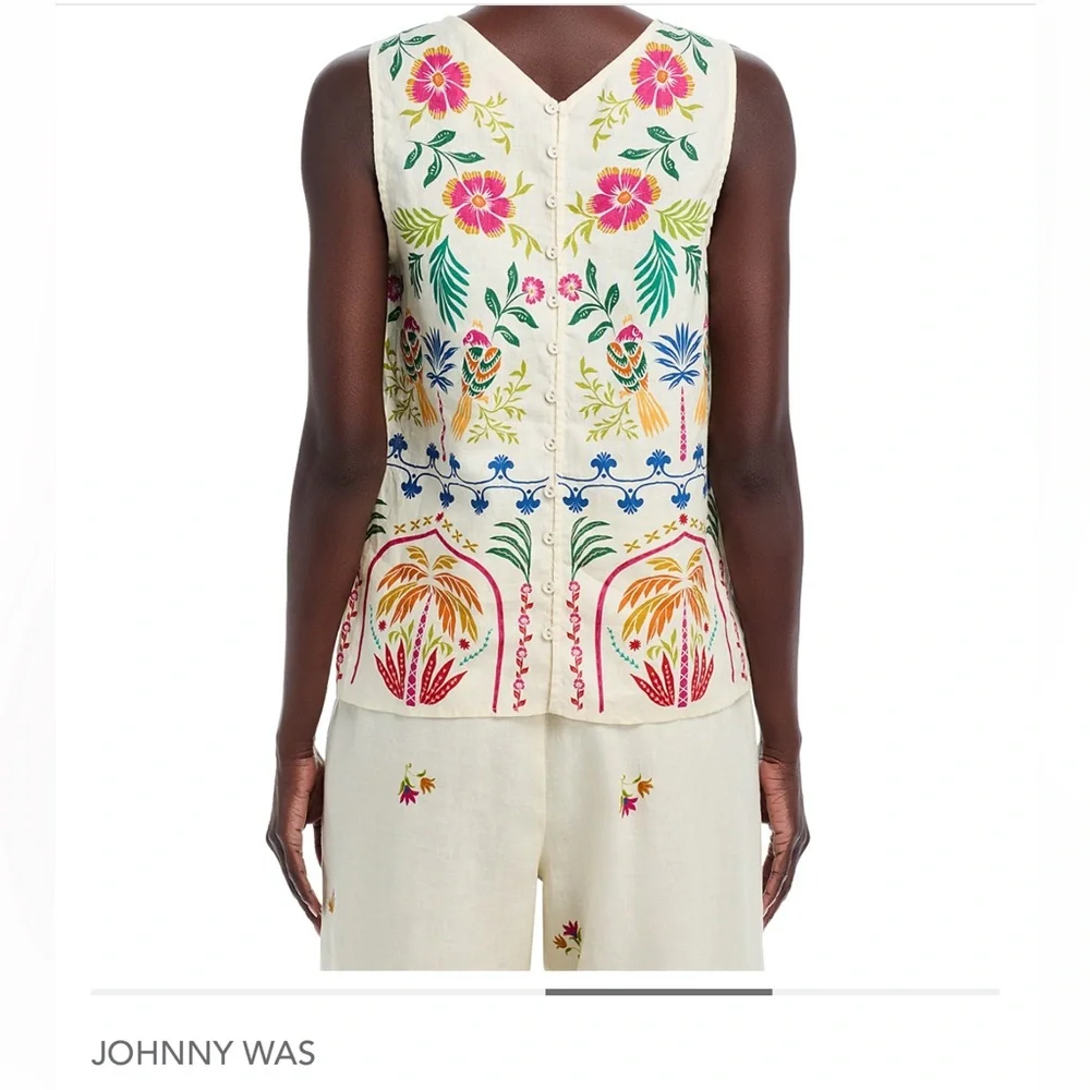 Joan Vass Multicolor Embroidered Sleeveless Top